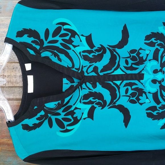 New York & Company Teal & Black V-Neck Blouse - Small - Picture 2 of 8